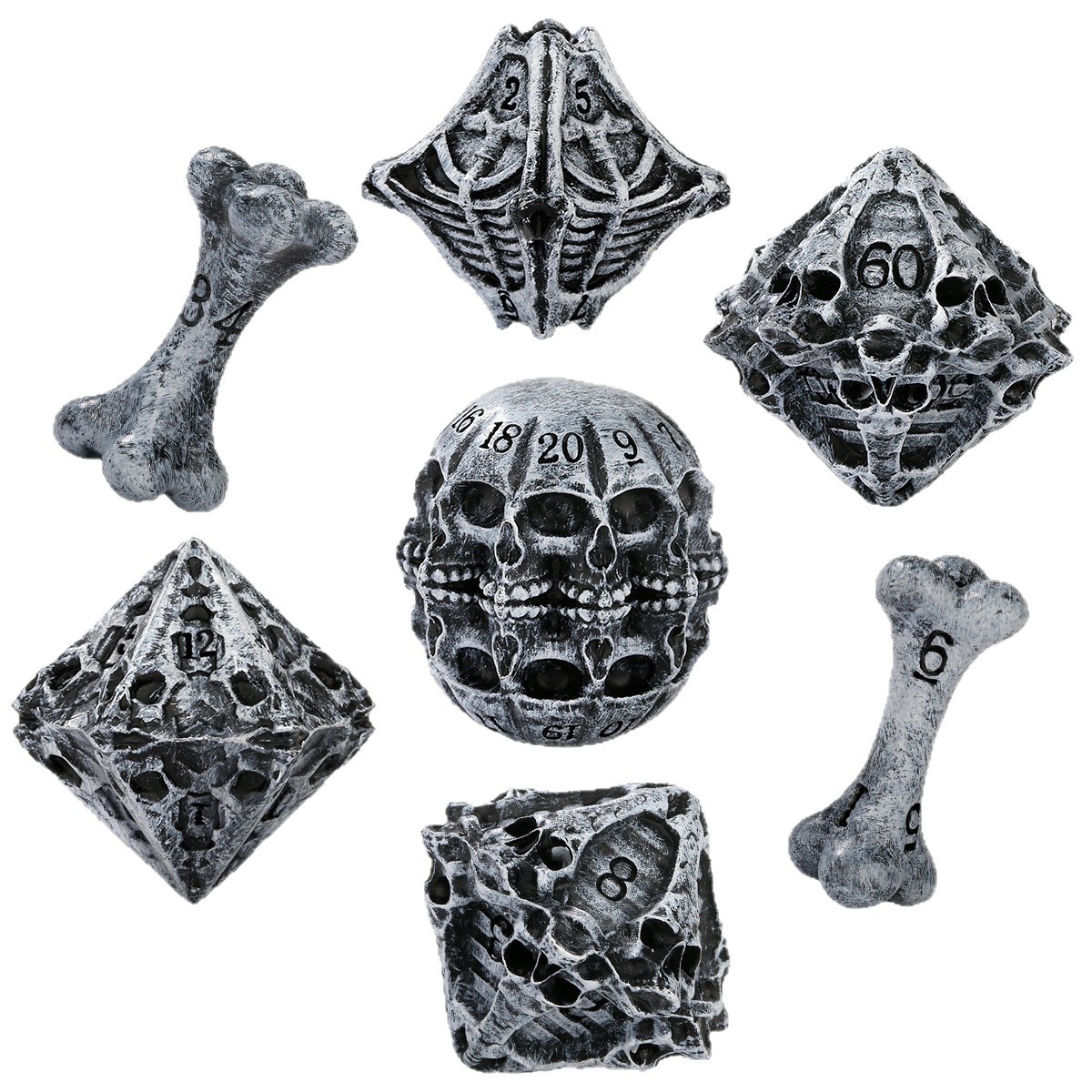 Board Game Electronic Table - 7 Piece Skull Pattern Polyhedral Dice